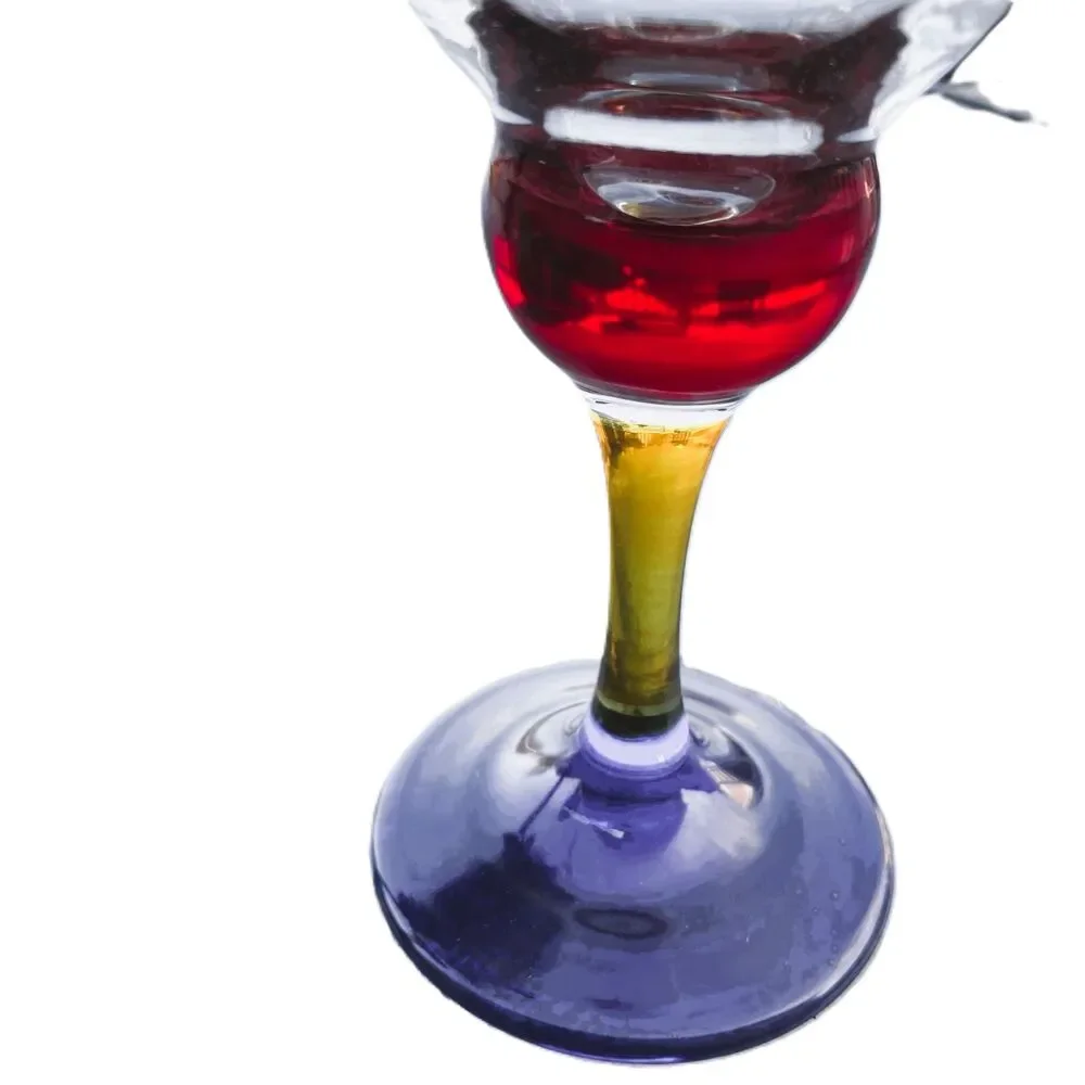 Vintage Water Goblet By BROQUE Clear Bowl, Blue & Yellow Stem, Red Base ENGLAND